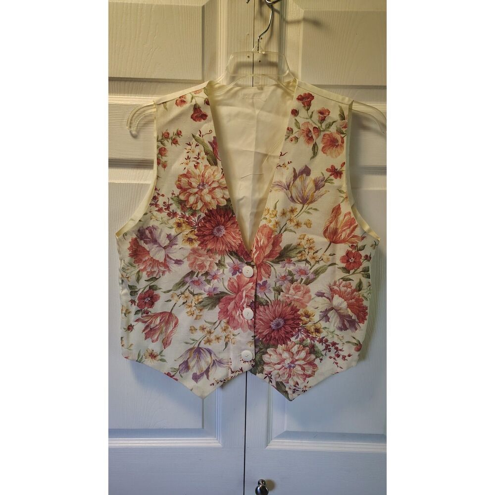 Vintage Romantic Cottagecore Floral Button-Front Vest Large